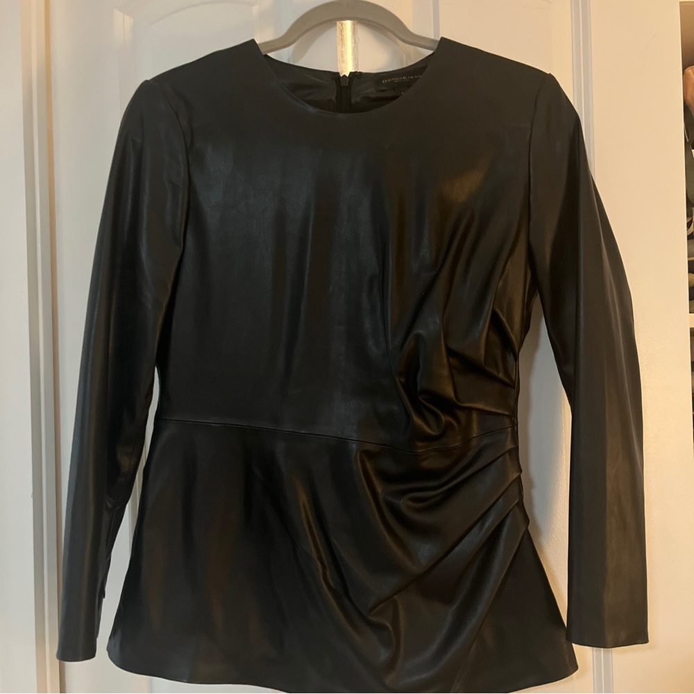 Donna Karen leather like top. Side small